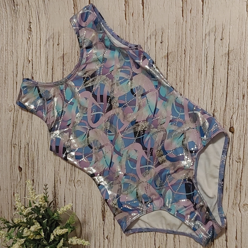 George Gymnastics dance cheer acro girls sparkle purple blue leotard XS